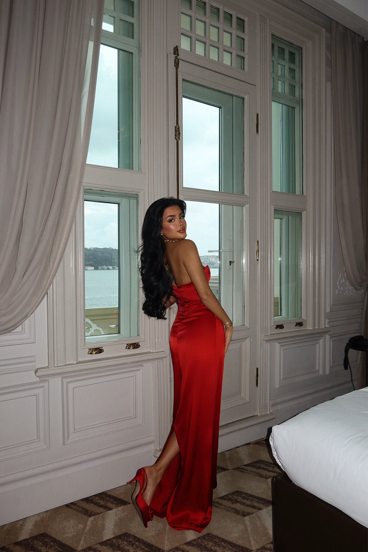 Red Gallian Strapless Dress