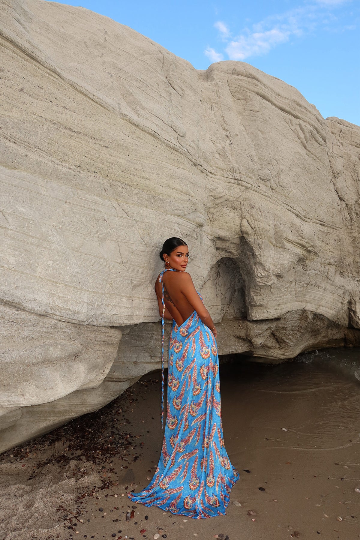 Blue Louella Long Backless Dress