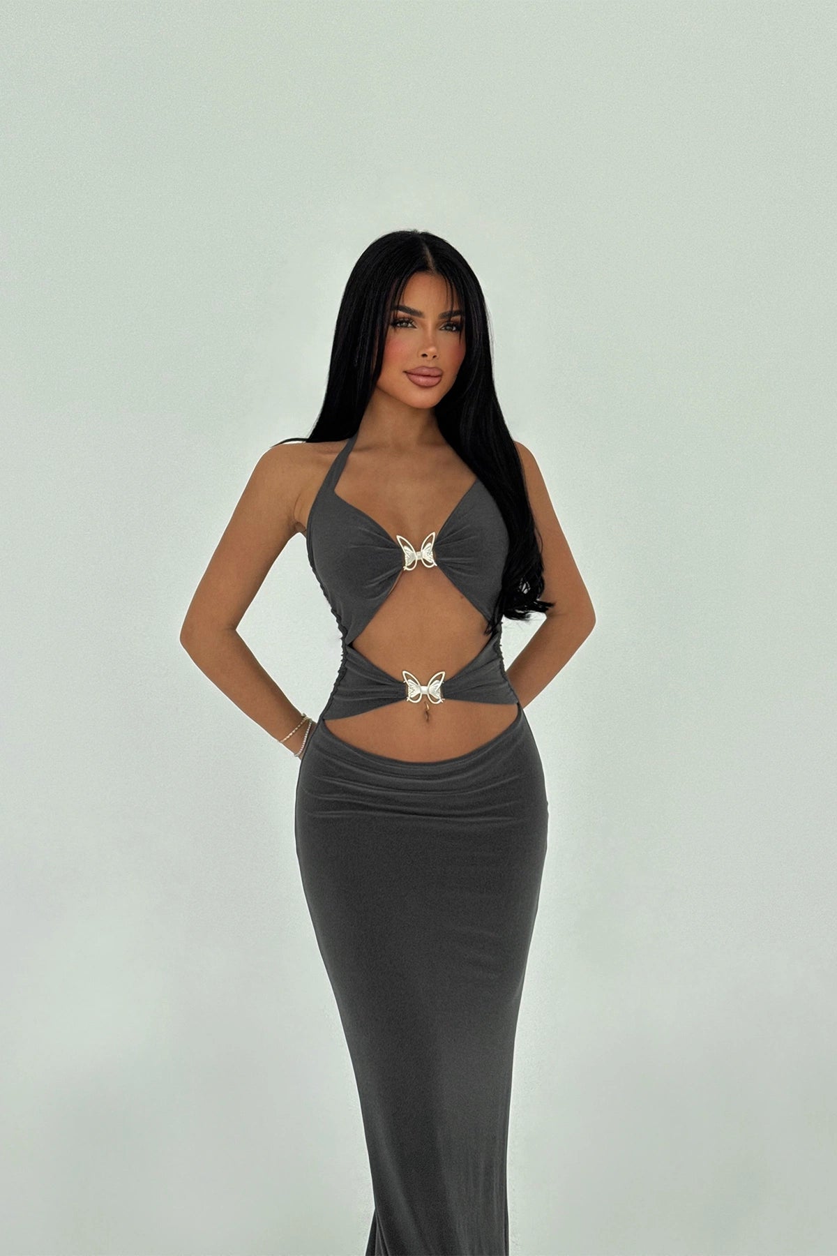 Anthracite Marseille Butterfly Accessory Dress ATE-1436
