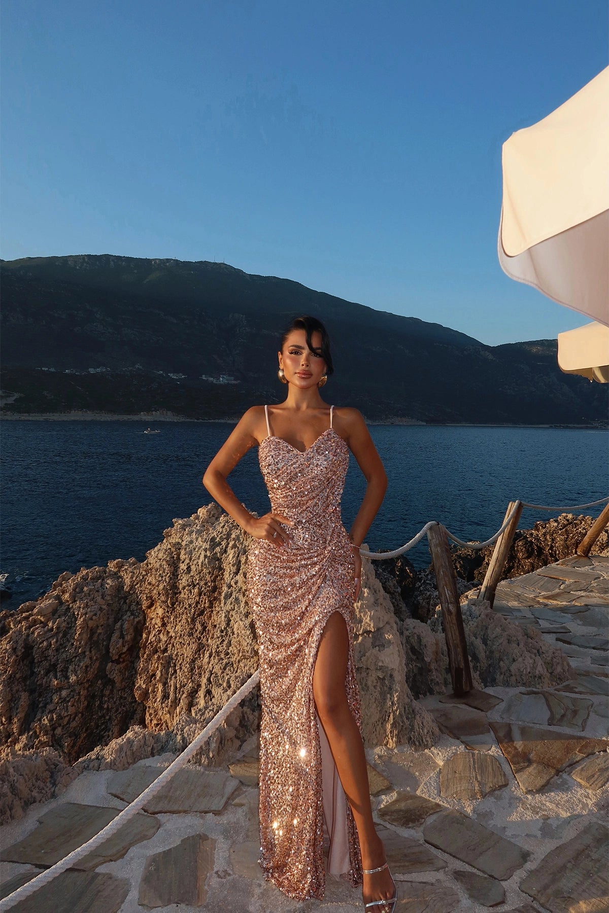 Beige Manish Glitter Dress ATE-3032