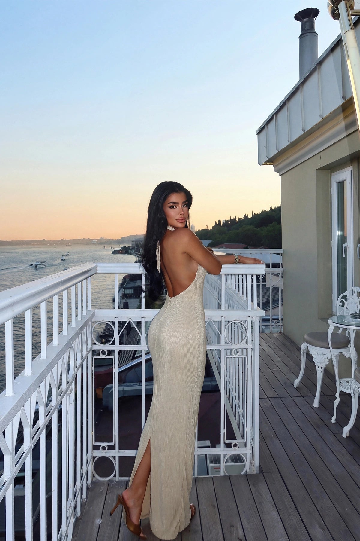 Beige Back Detail Dress ATE-5096 (PRE-ORDER)