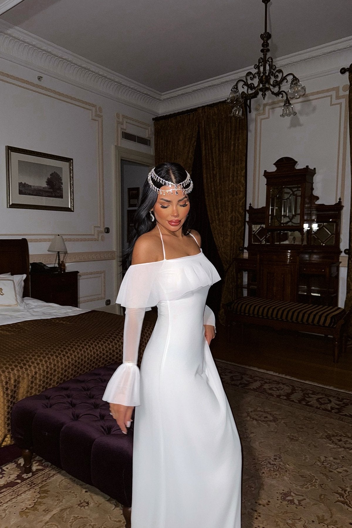 White Raelle Long Tulle Dress ATE-1379