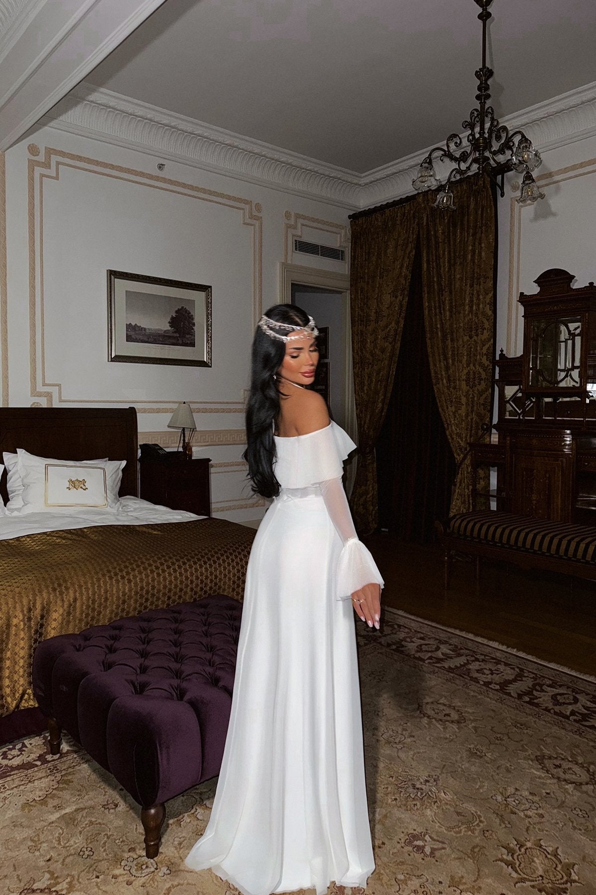 White Raelle Long Tulle Dress ATE-1379