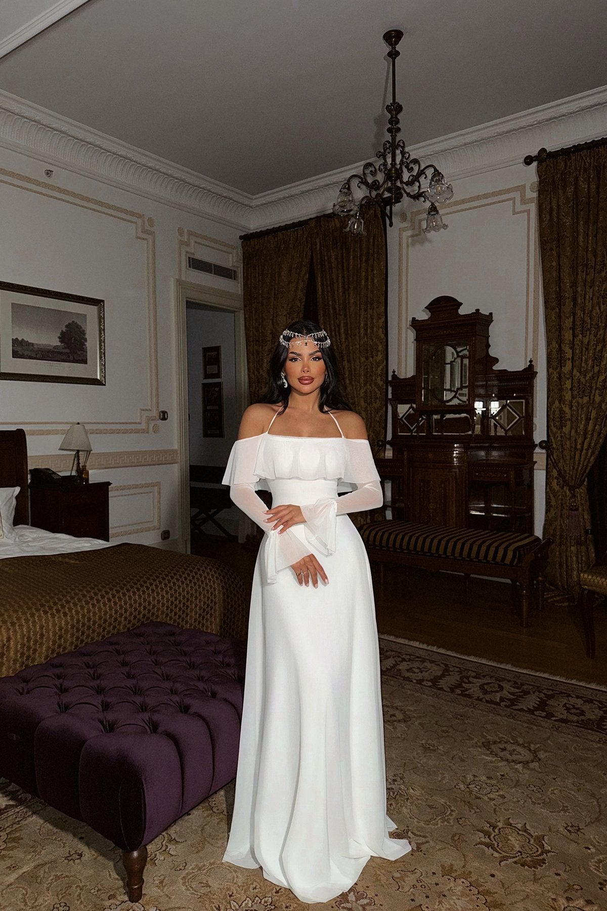 White Raelle Long Tulle Dress ATE-1379
