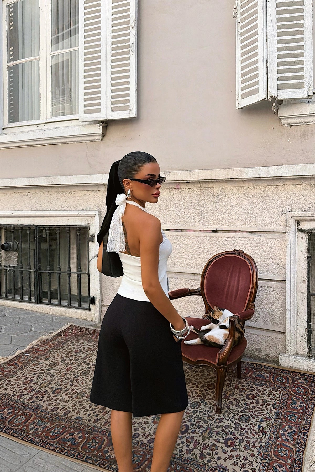 White Tie-Up Crop Top with Lace Detail ATE-6469