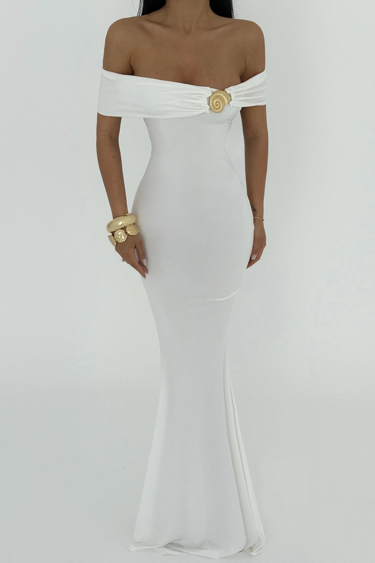White Seridie Seashell Detail Long Dress ATE-2563