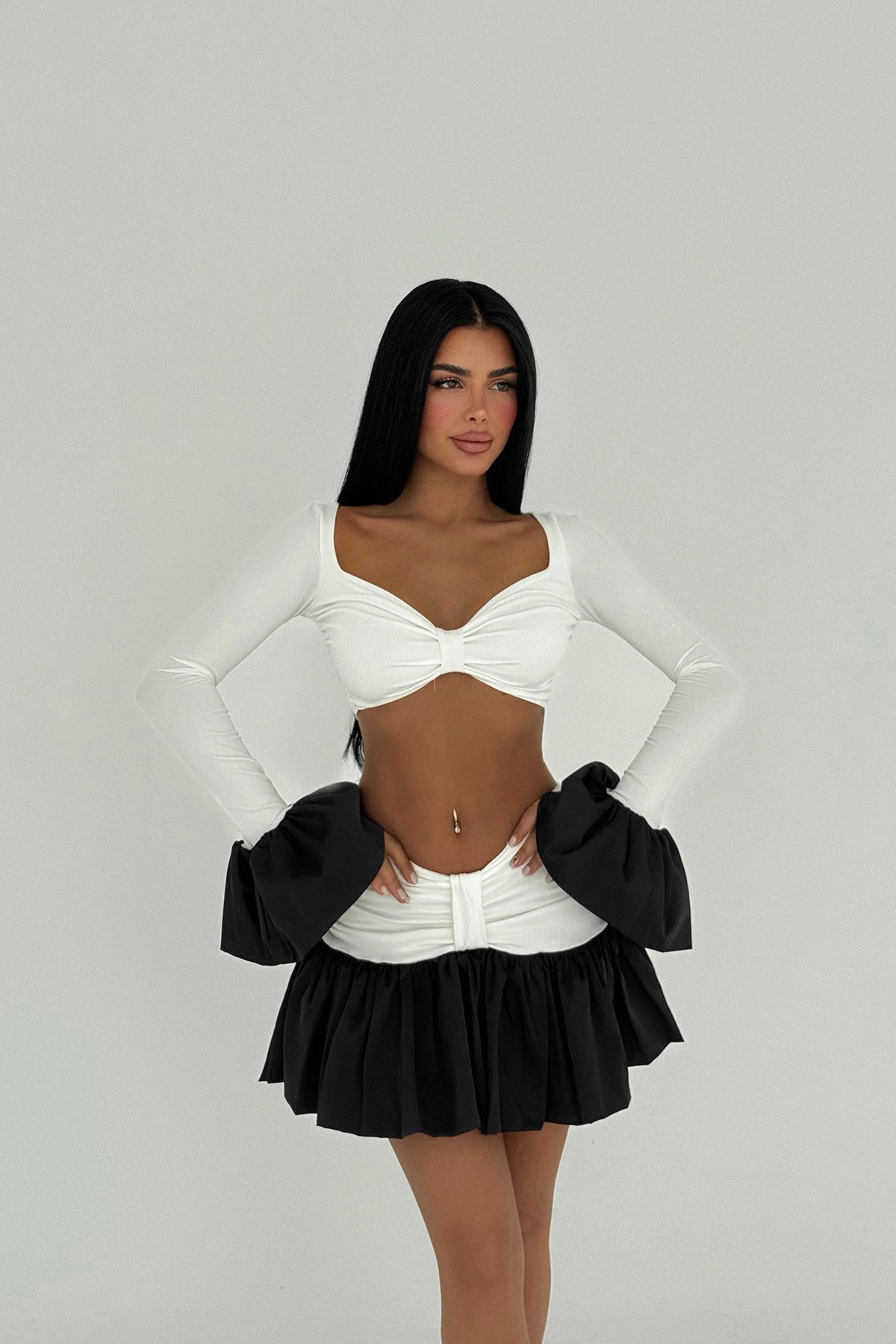 White Sparkly Skirt Top Set ATE-2533