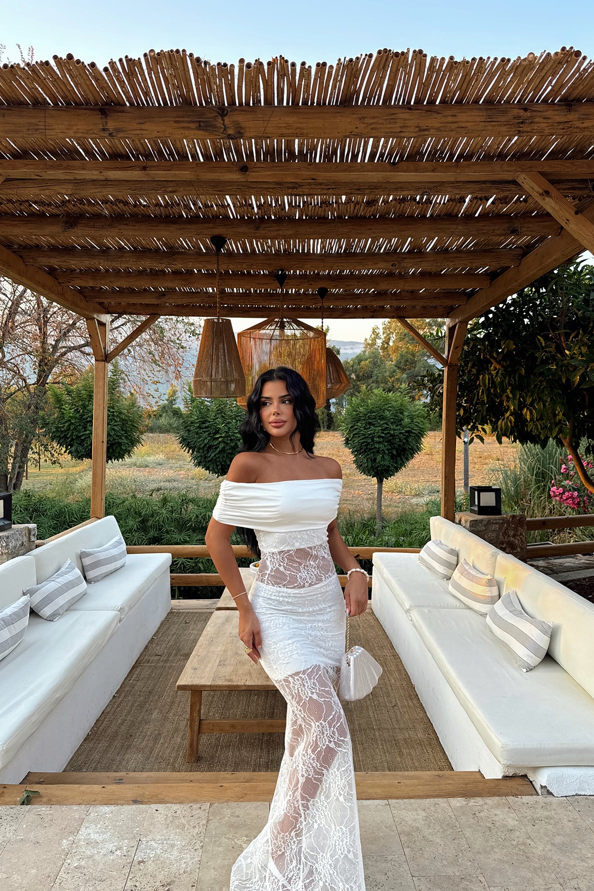 White Yelena Long Lace Dress