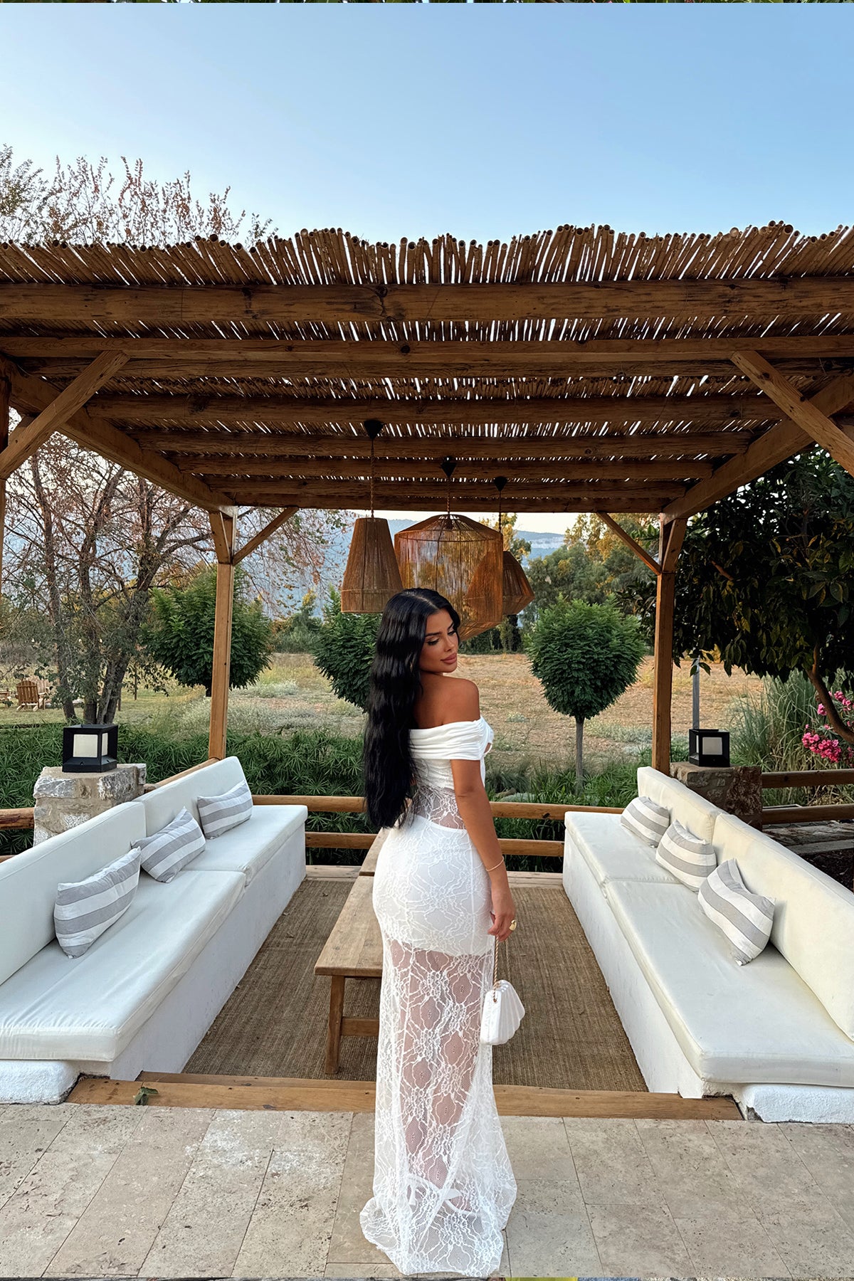 White Yelena Long Lace Dress