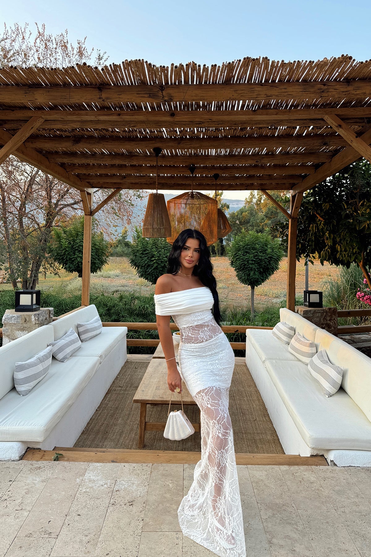 White Yelena Long Lace Dress