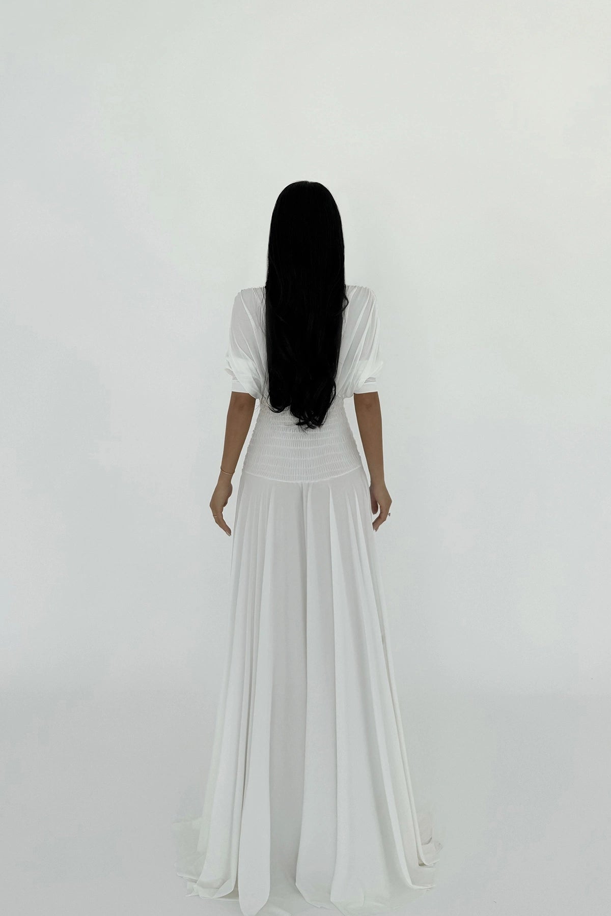 White Eliah Long Buttoned Dress ATE-2591