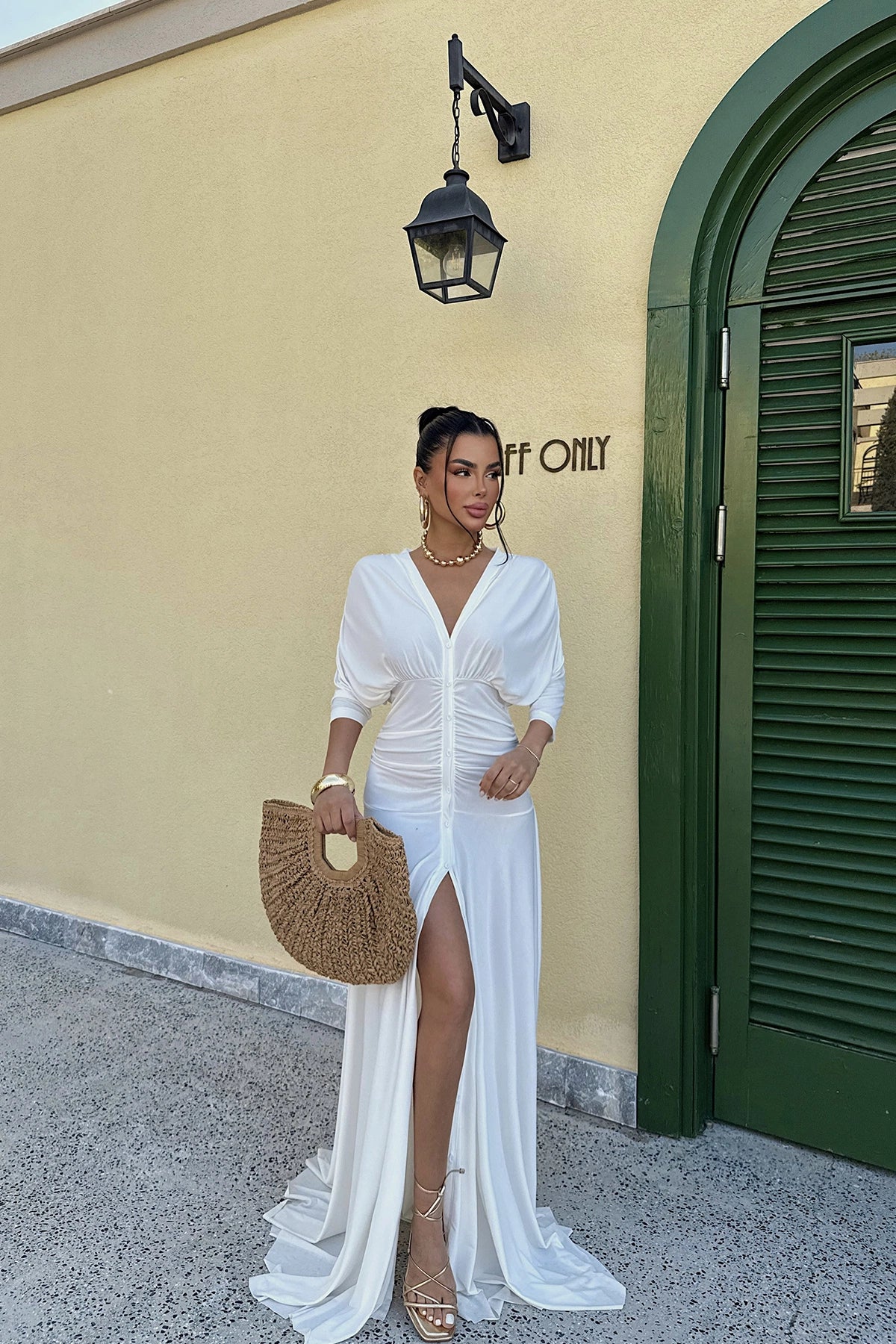 White Eliah Long Buttoned Dress ATE-2591