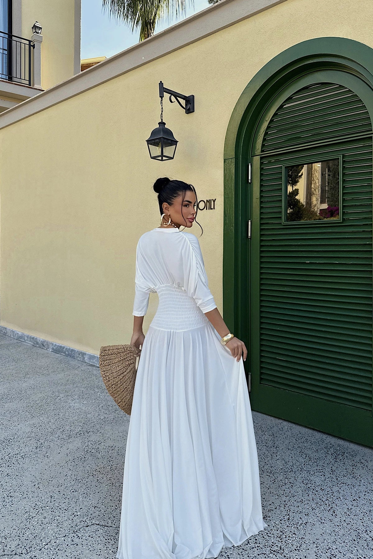 White Eliah Long Buttoned Dress ATE-2591