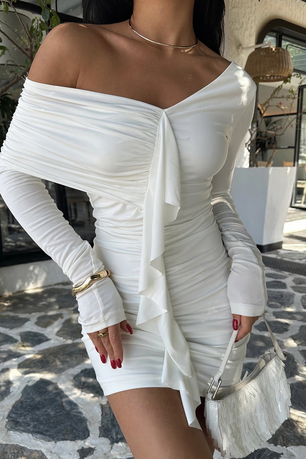 White Dina Draped Dress