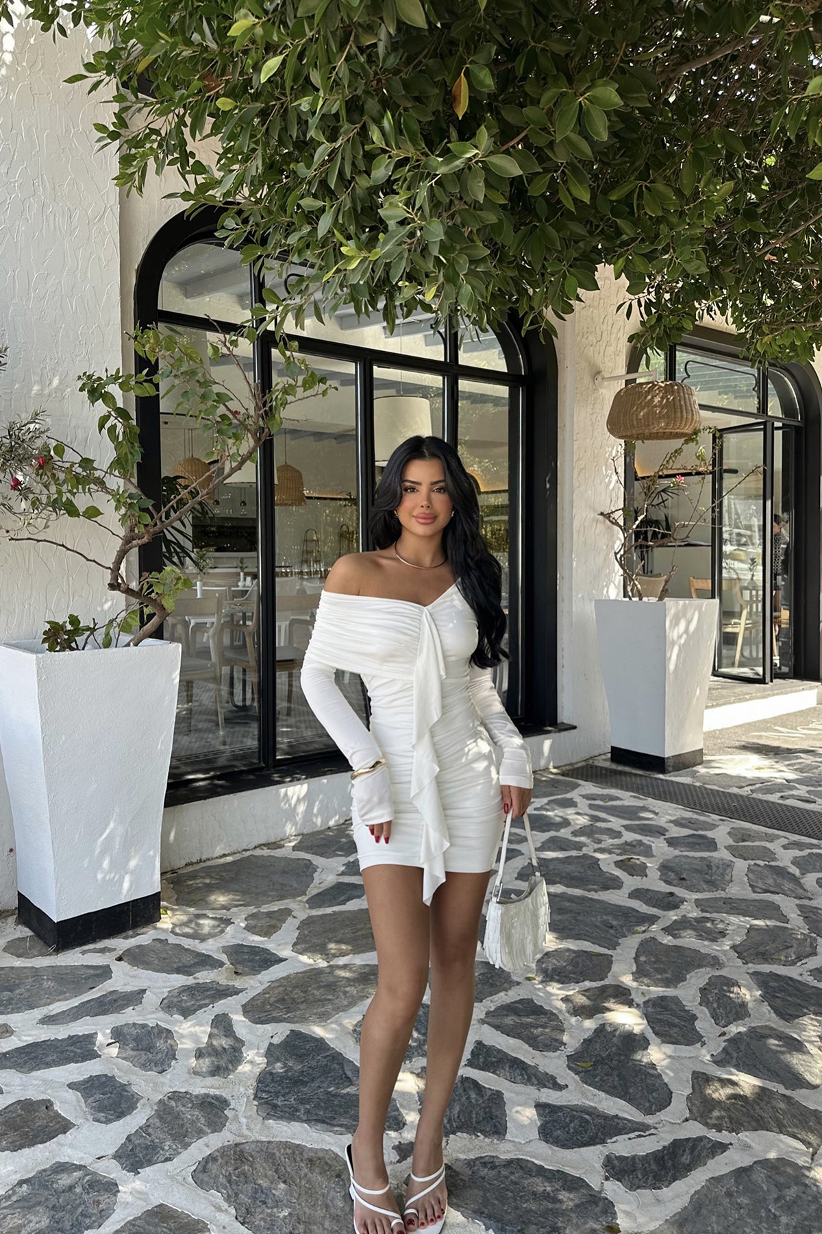 White Dina Draped Dress