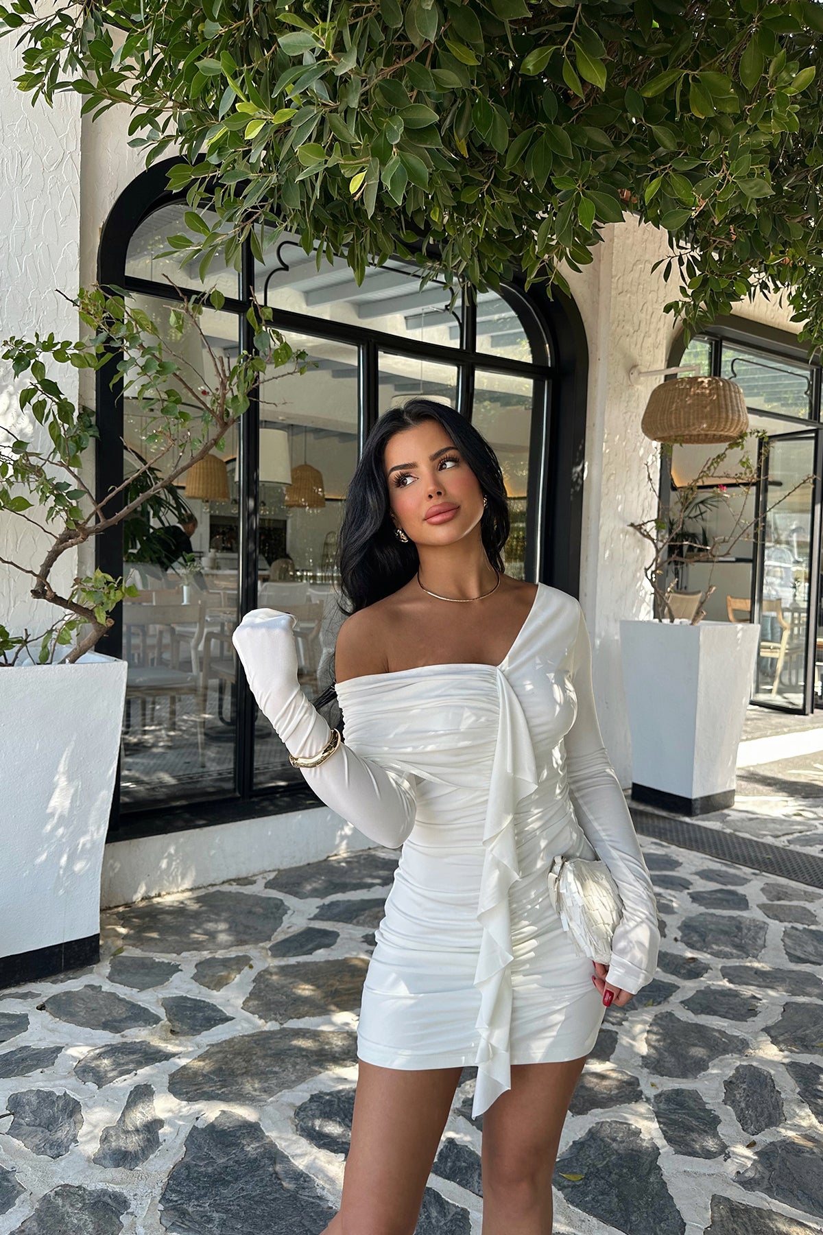 White Dina Draped Dress