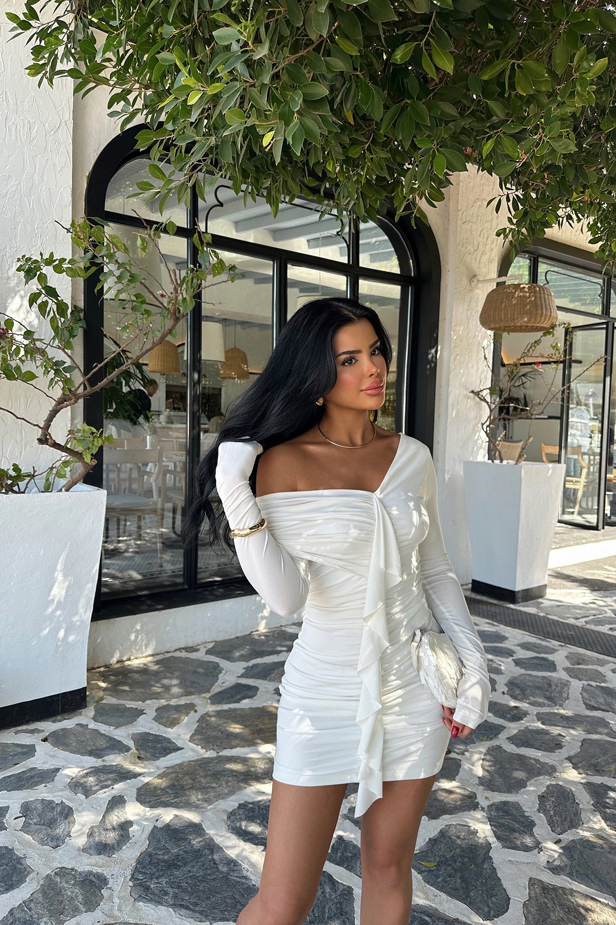 White Dina Draped Dress