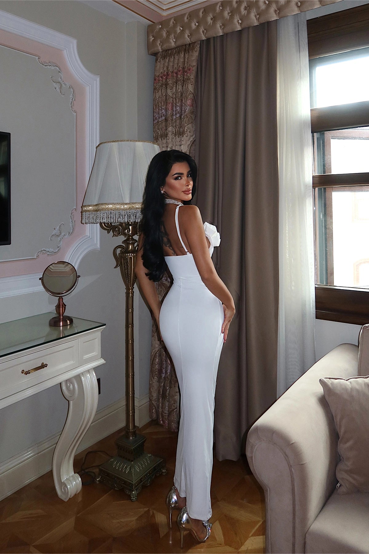 White Blouse Rose Detailed Dress ATE-3434