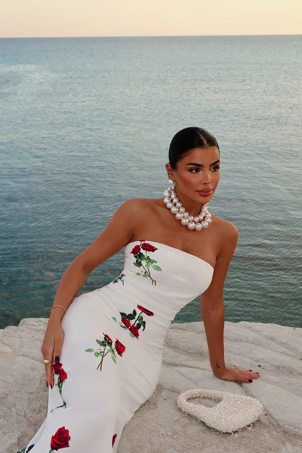 White Onella Rose Pattern Dress ATE-1637
