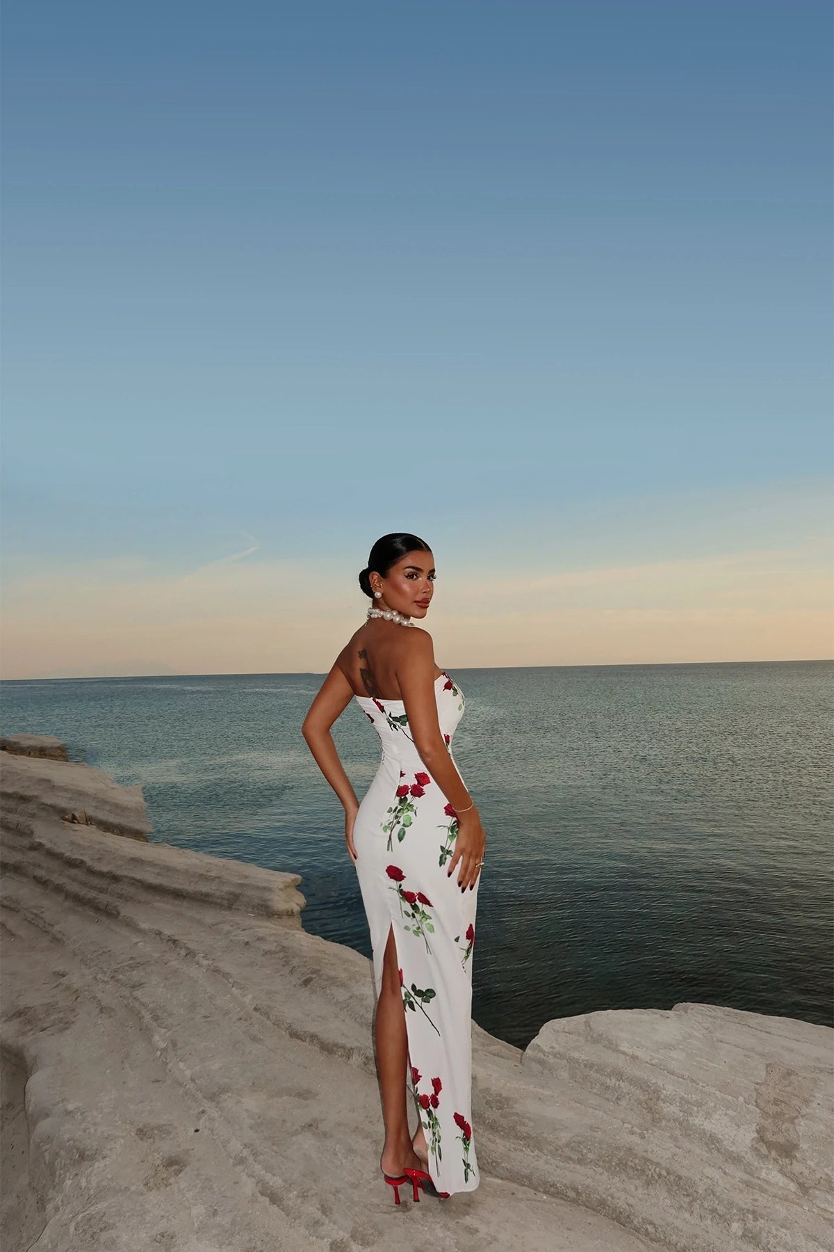 White Onella Rose Pattern Dress ATE-1637