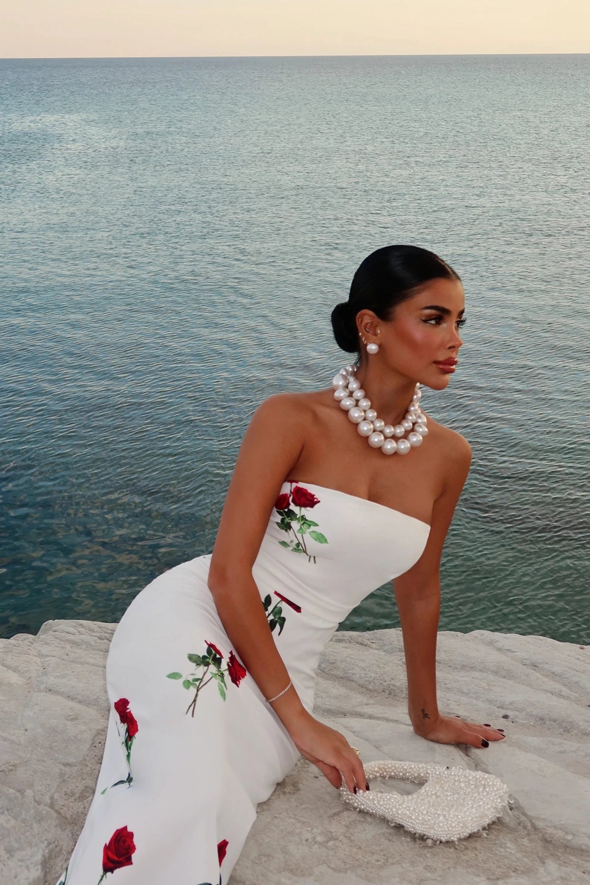 White Onella Rose Pattern Dress ATE-1637