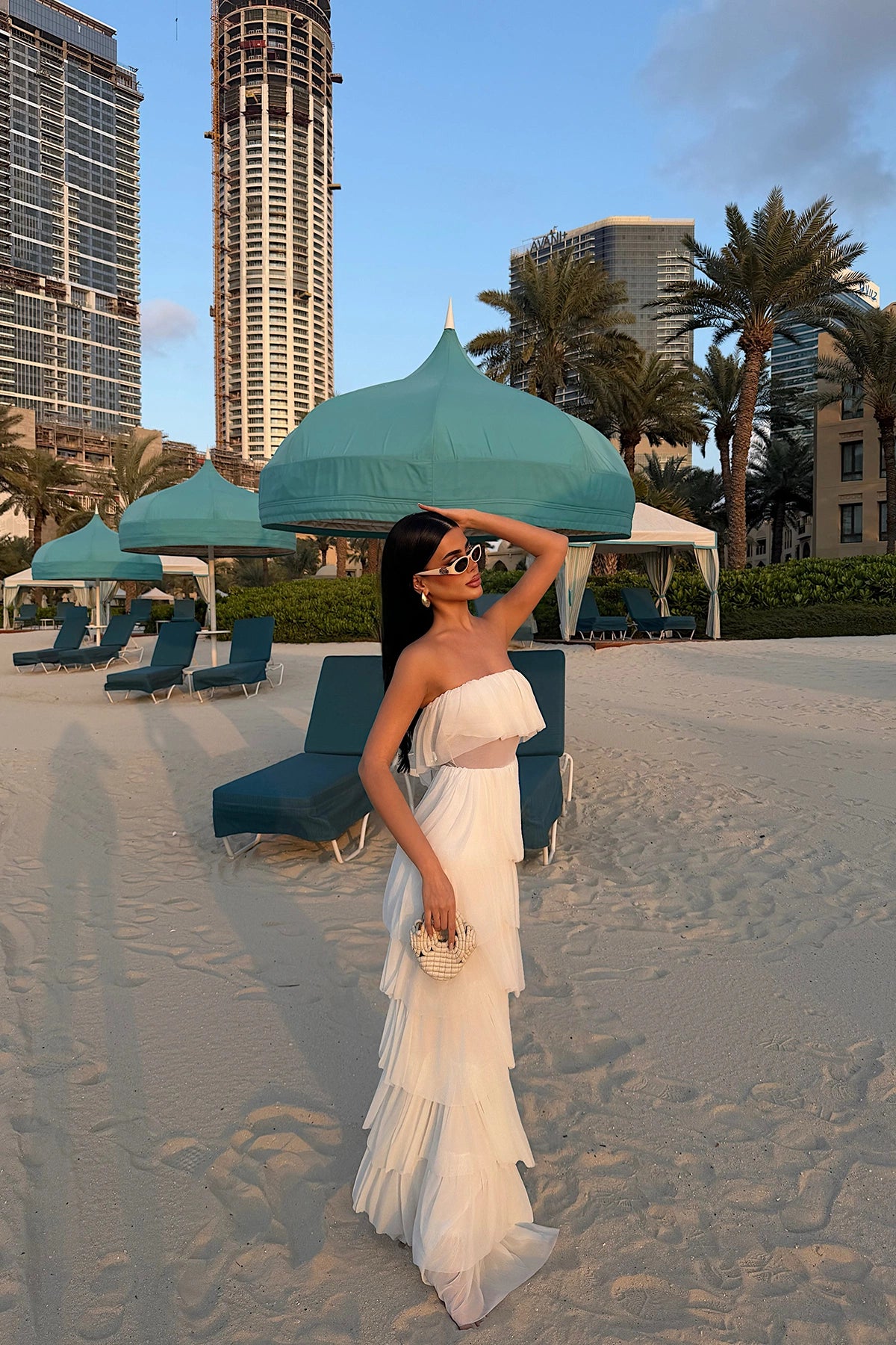 White Saroja Long Layered Tulle Dress ATE-3529 (PRE-ORDER)
