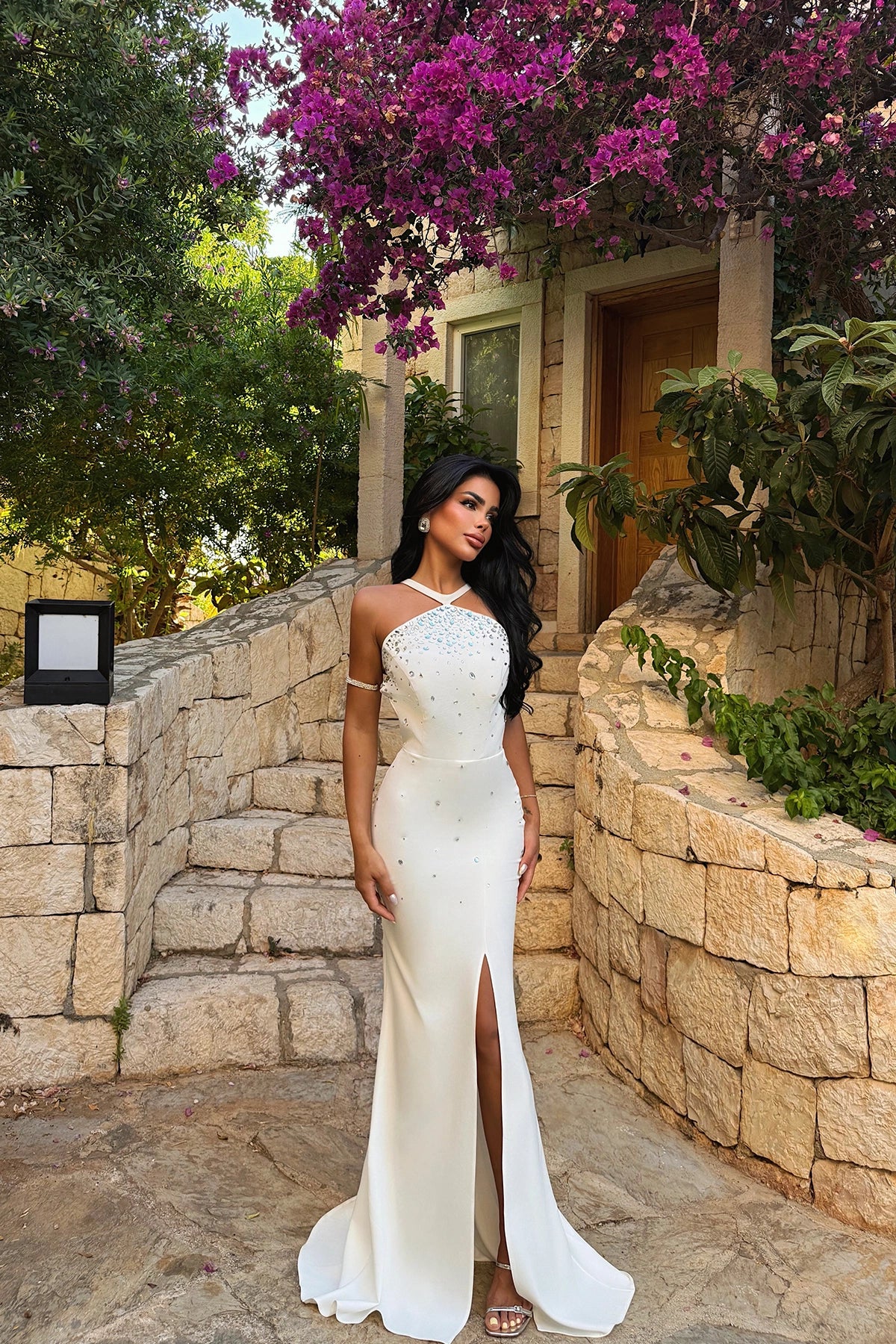 White Marisol Long Slit Evening Dress ATE-3276