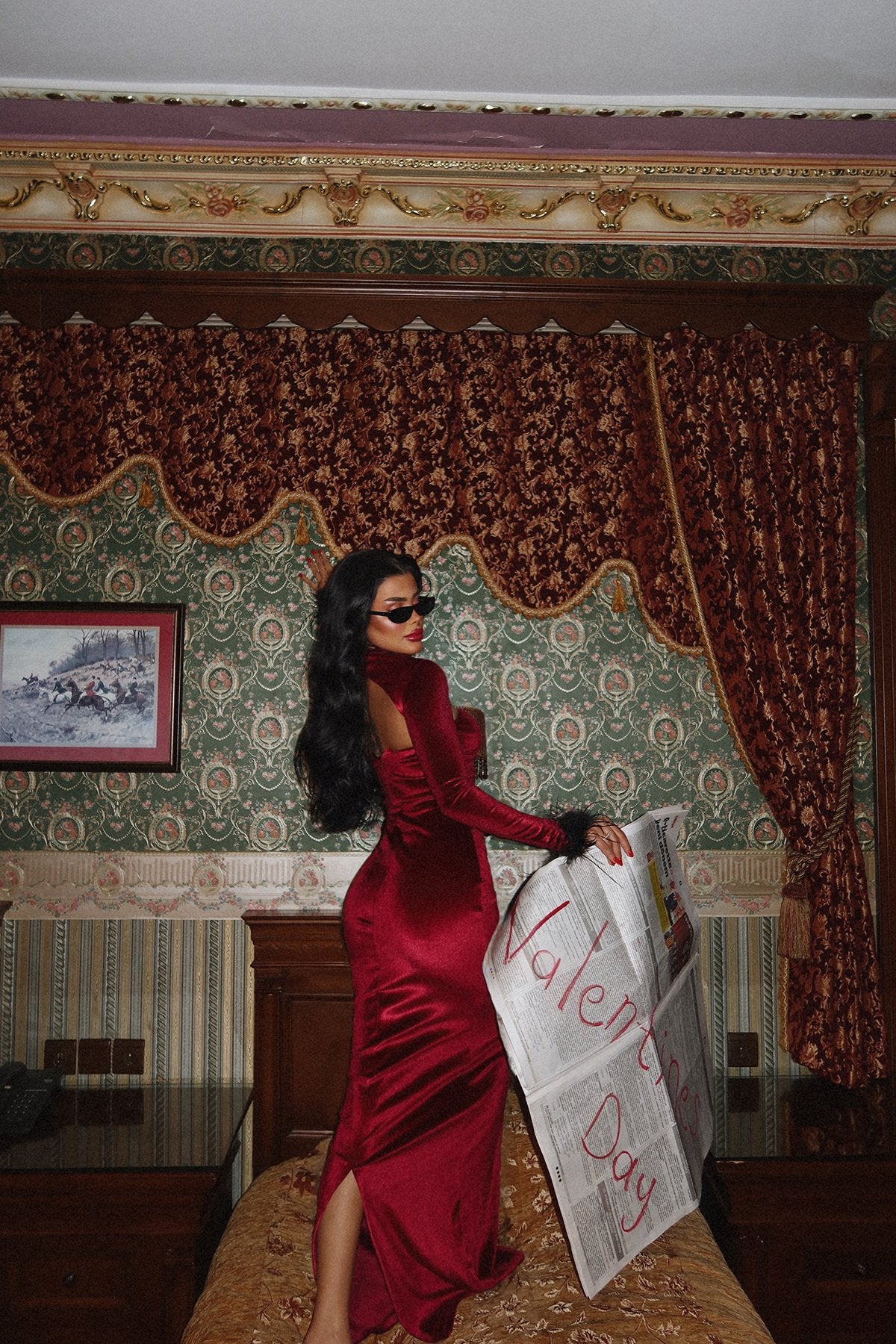 Claret Red Patrizio Velvet Dress ATE-2292