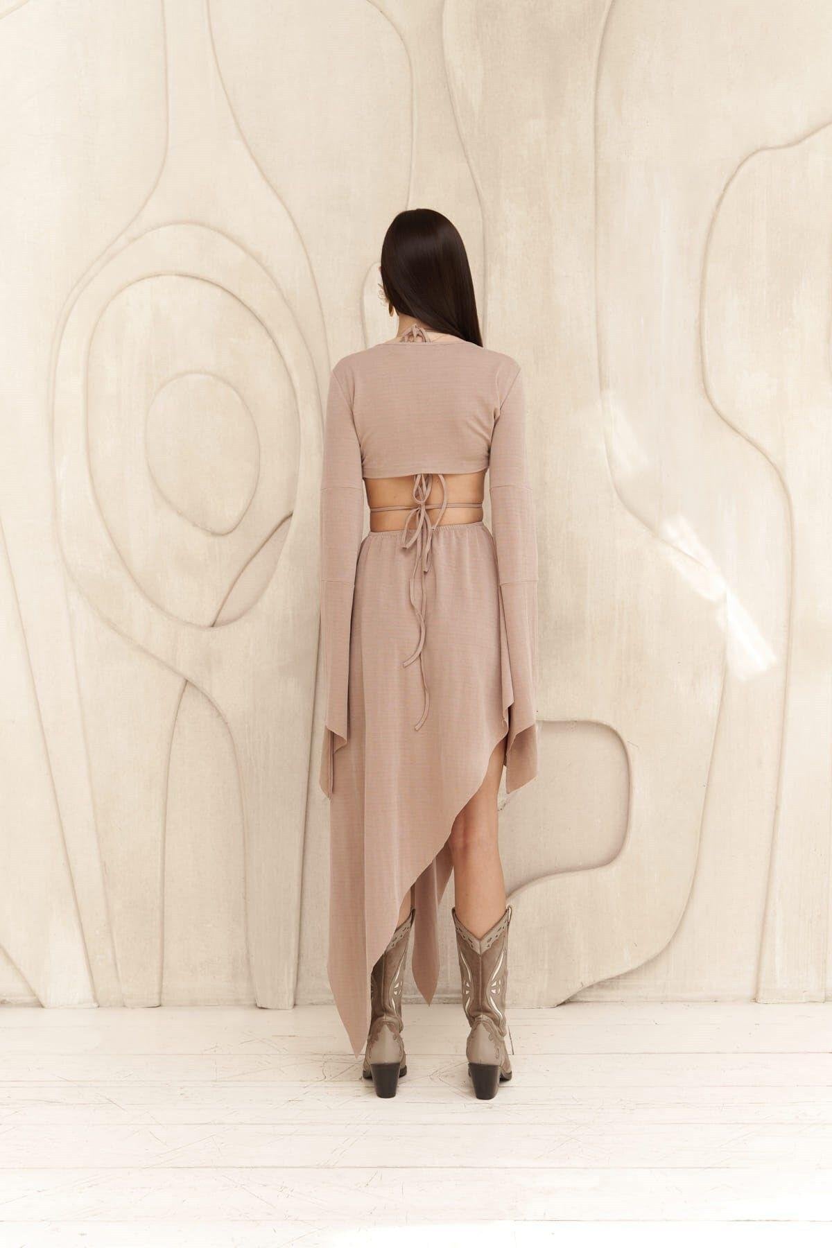 Coachella Mink Crop Dress Set