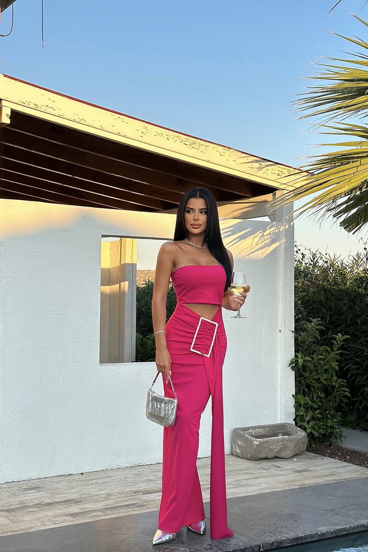 Diana Fuchsia Stone Detail Dress