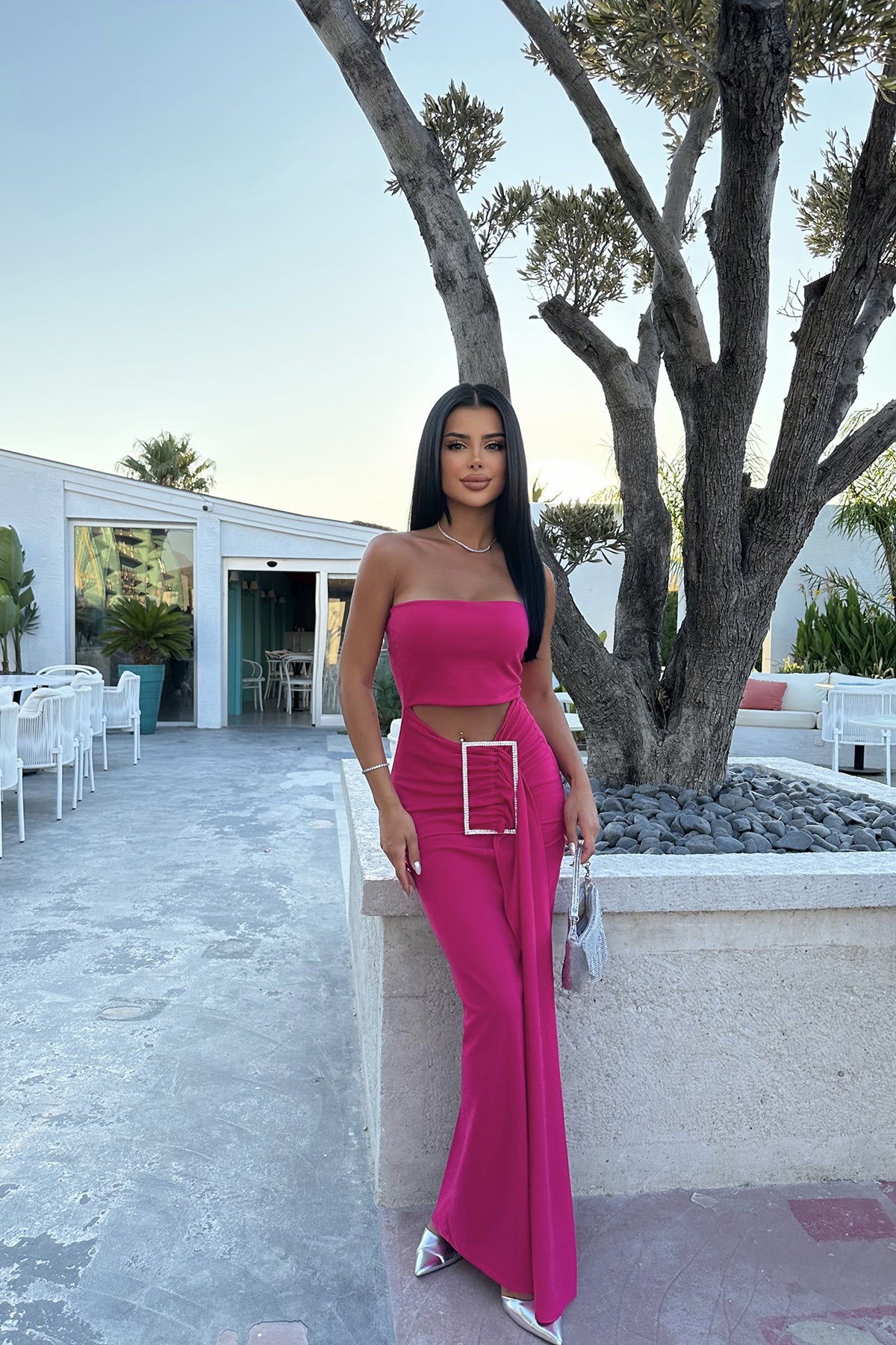 Diana Fuchsia Stone Detail Dress