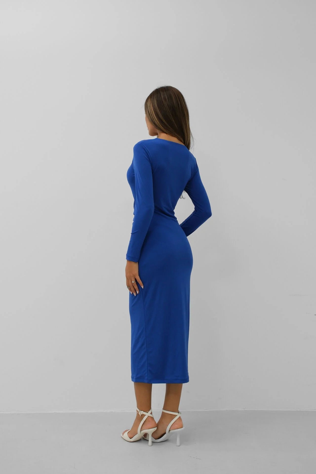 Knot Detailed Midi Length Saxe Dress