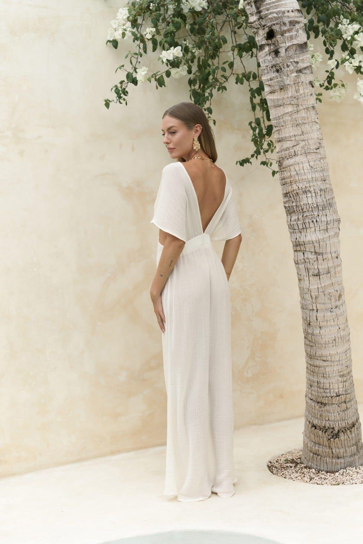 Fremen Front Cross Detail Ecru Dress
