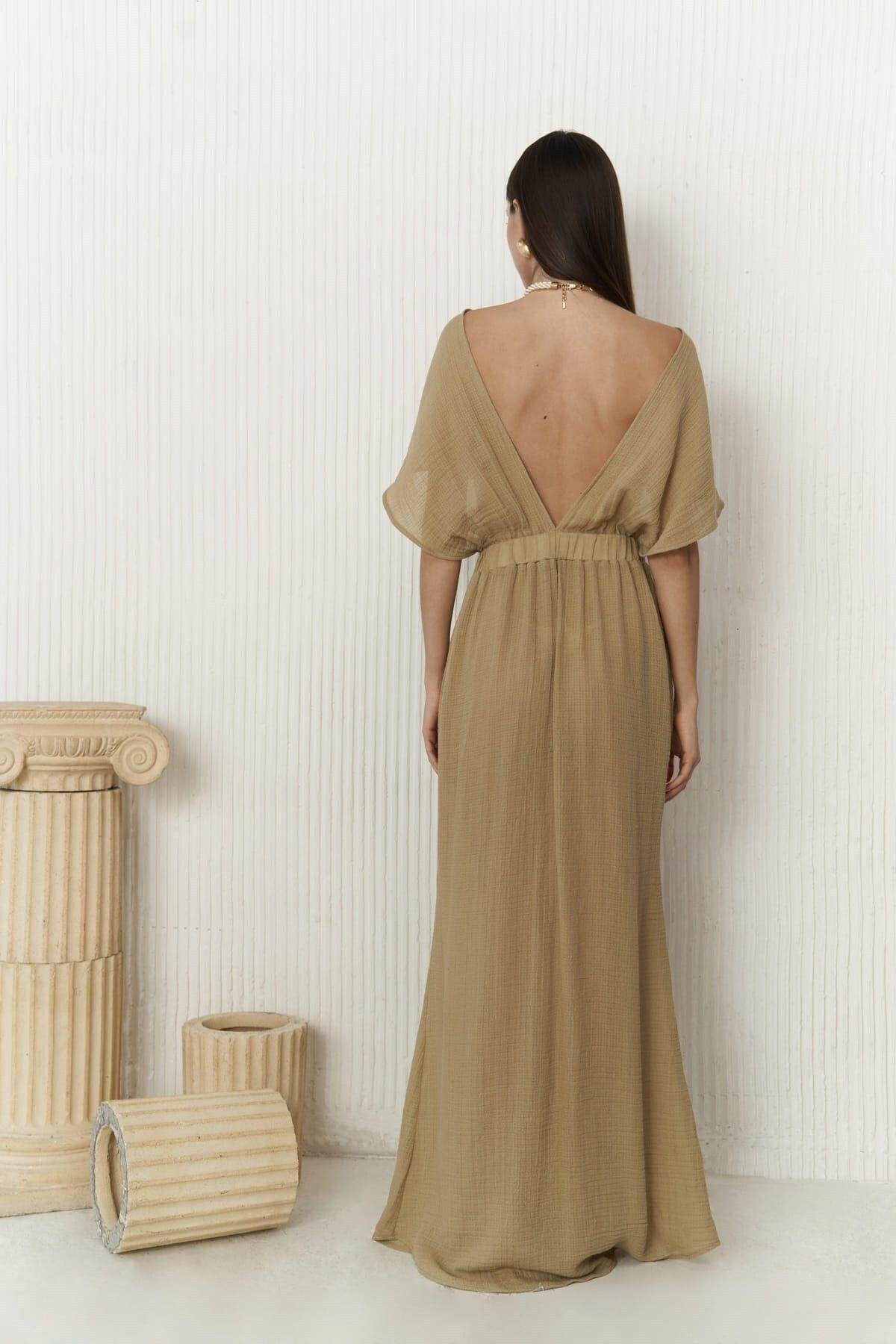 Fremen Front Cross Detail Khaki Dress