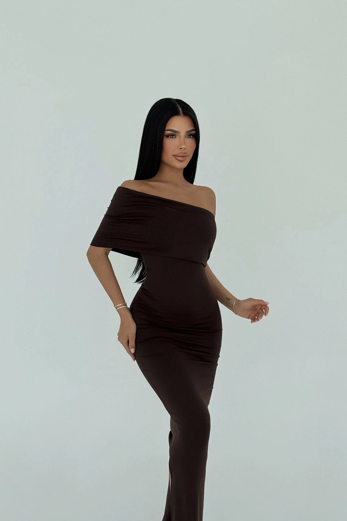 Brown Vanya One Sleeve Dress ATE-2752