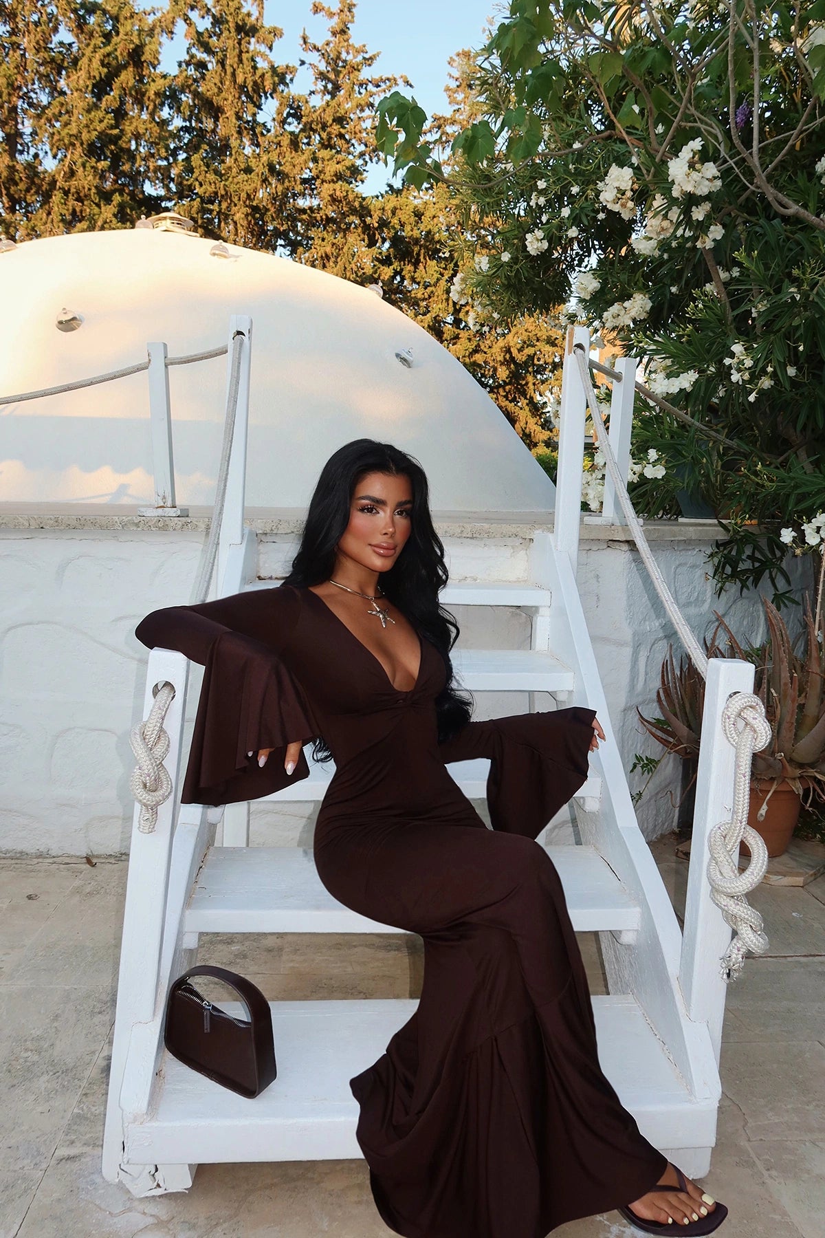 Brown Lai Long Dress ATE-3096 ,