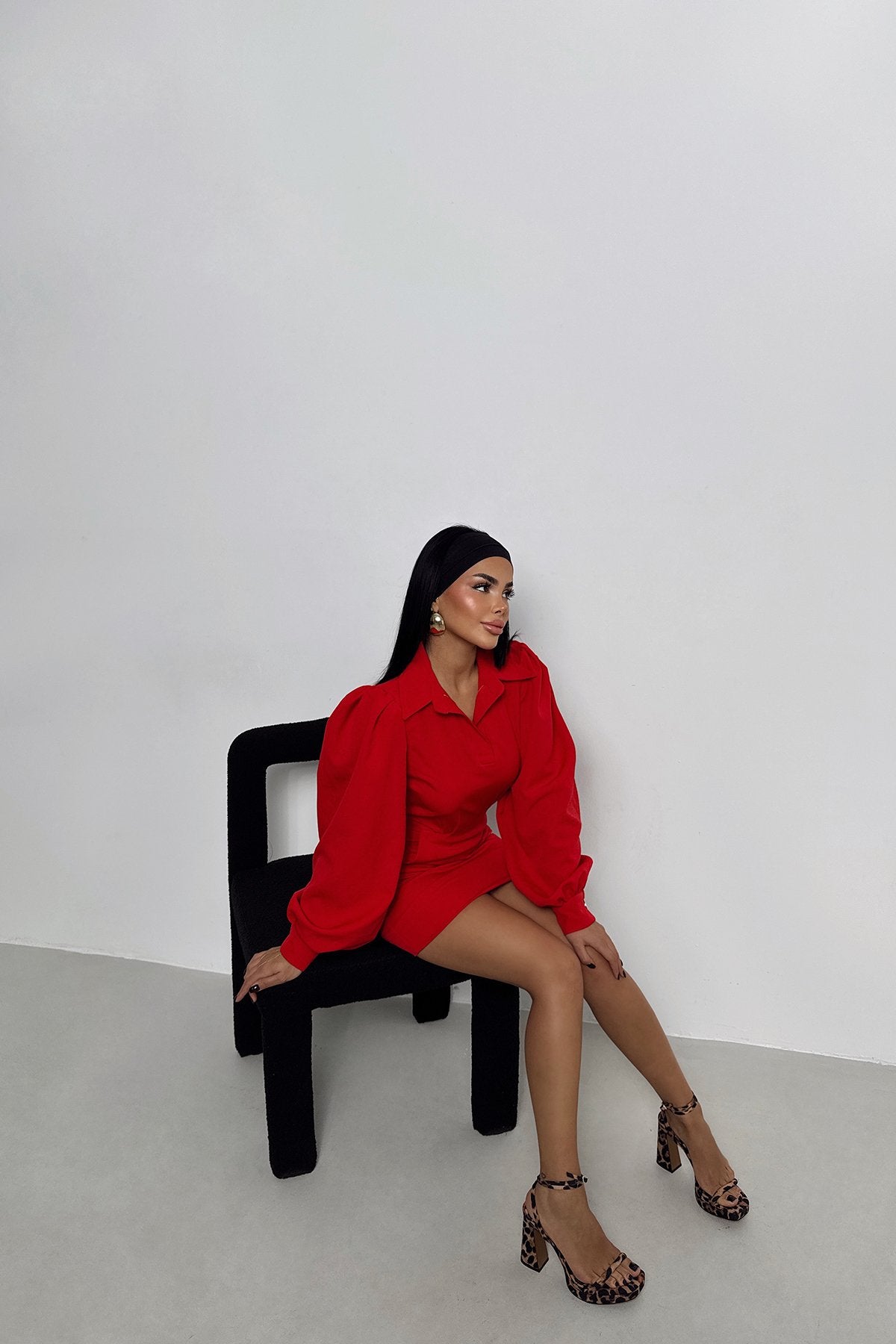 Red Renata Balloon Sleeve Dress ATE-2000