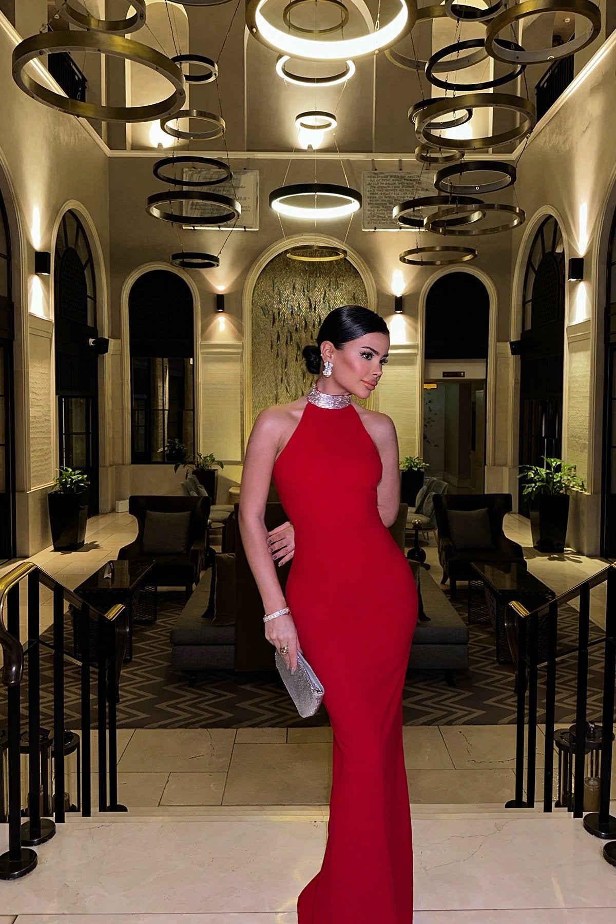 Red Noah Stone Detail Long Dress ATE-0905