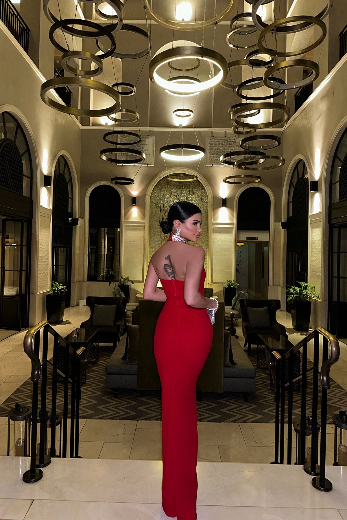 Red Noah Stone Detail Long Dress ATE-0905