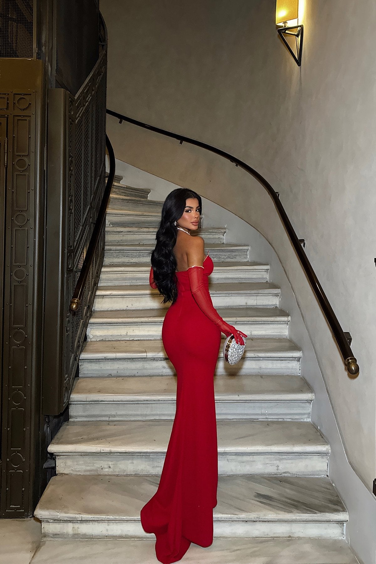 Red Joelle Long Dress with Gloves ATE-1487