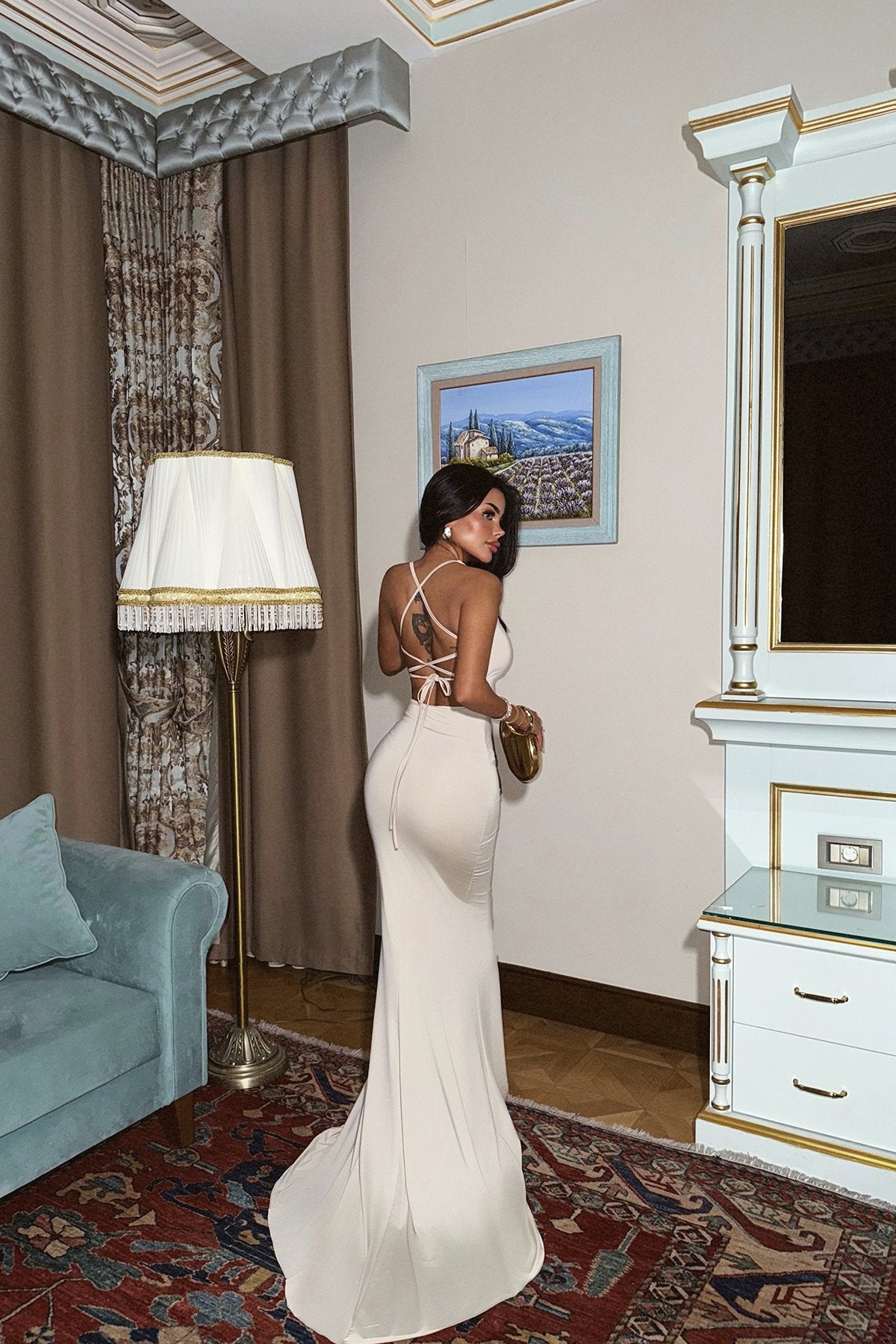 Cream Spence Sparkly Edged Backless Dress ATE-2200