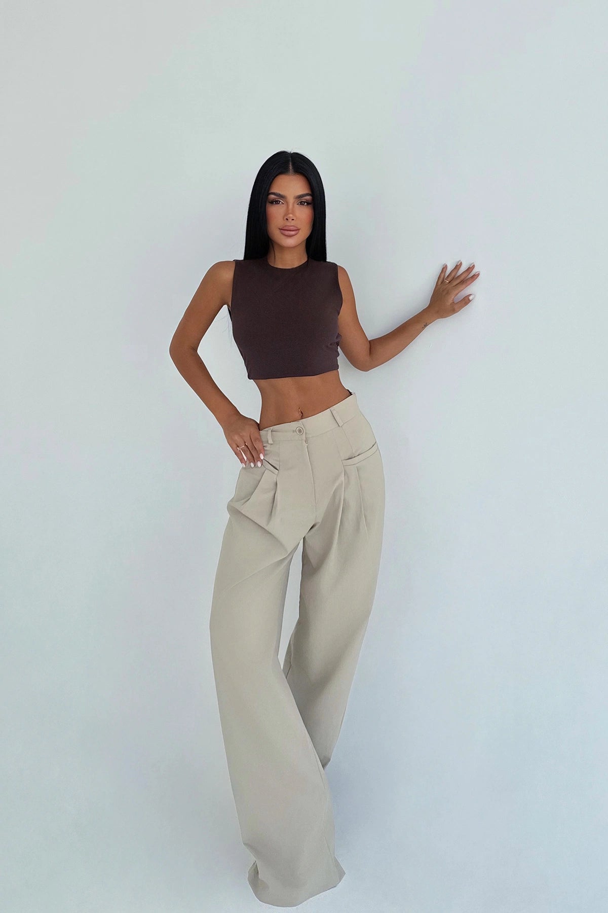 Cream Pocket Detail Palazzo Trousers ATE-2287