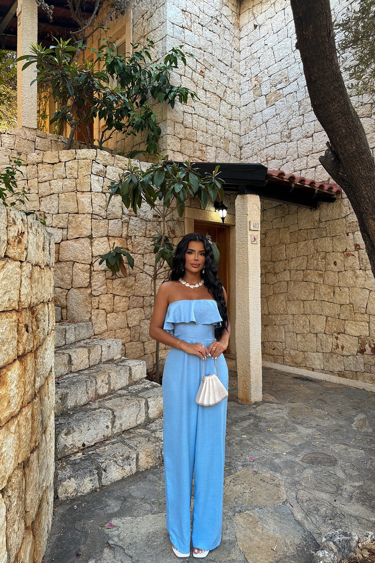 Blue Fedora Jumpsuit (Linen Fabric)