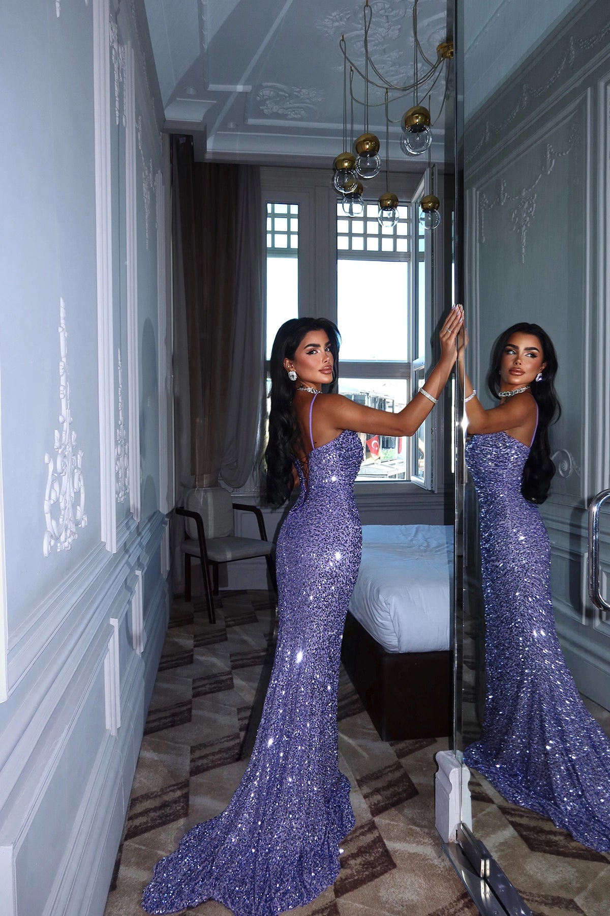 Purple Manish Glitter Dress ATE-3032