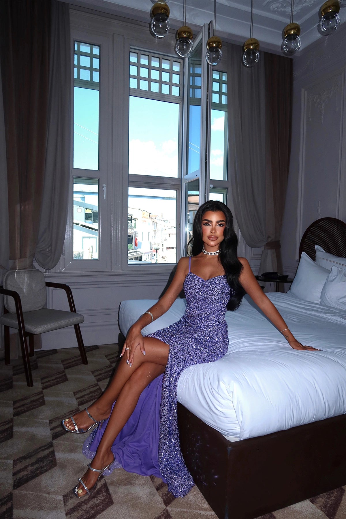 Purple Manish Glitter Dress ATE-3032