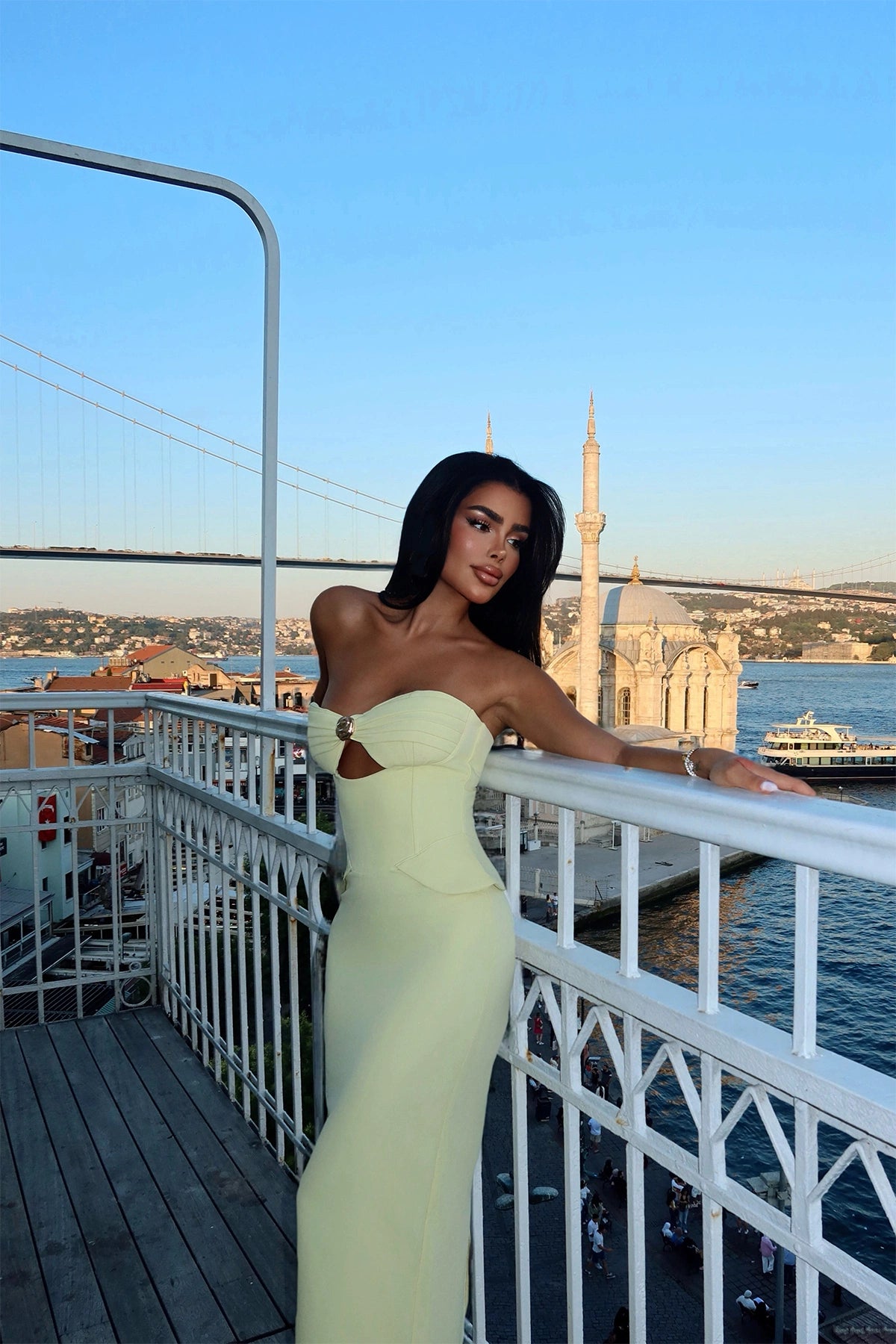 Yellow Soho Corset Detailed Long Dress ATE-3202