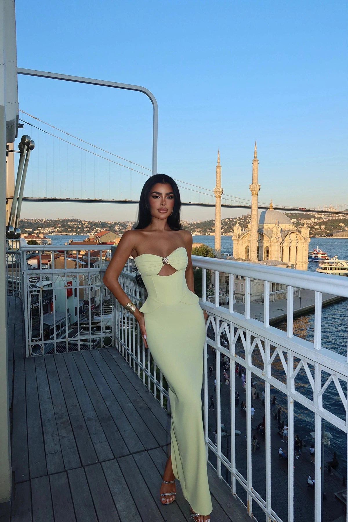 Yellow Soho Corset Detailed Long Dress ATE-3202