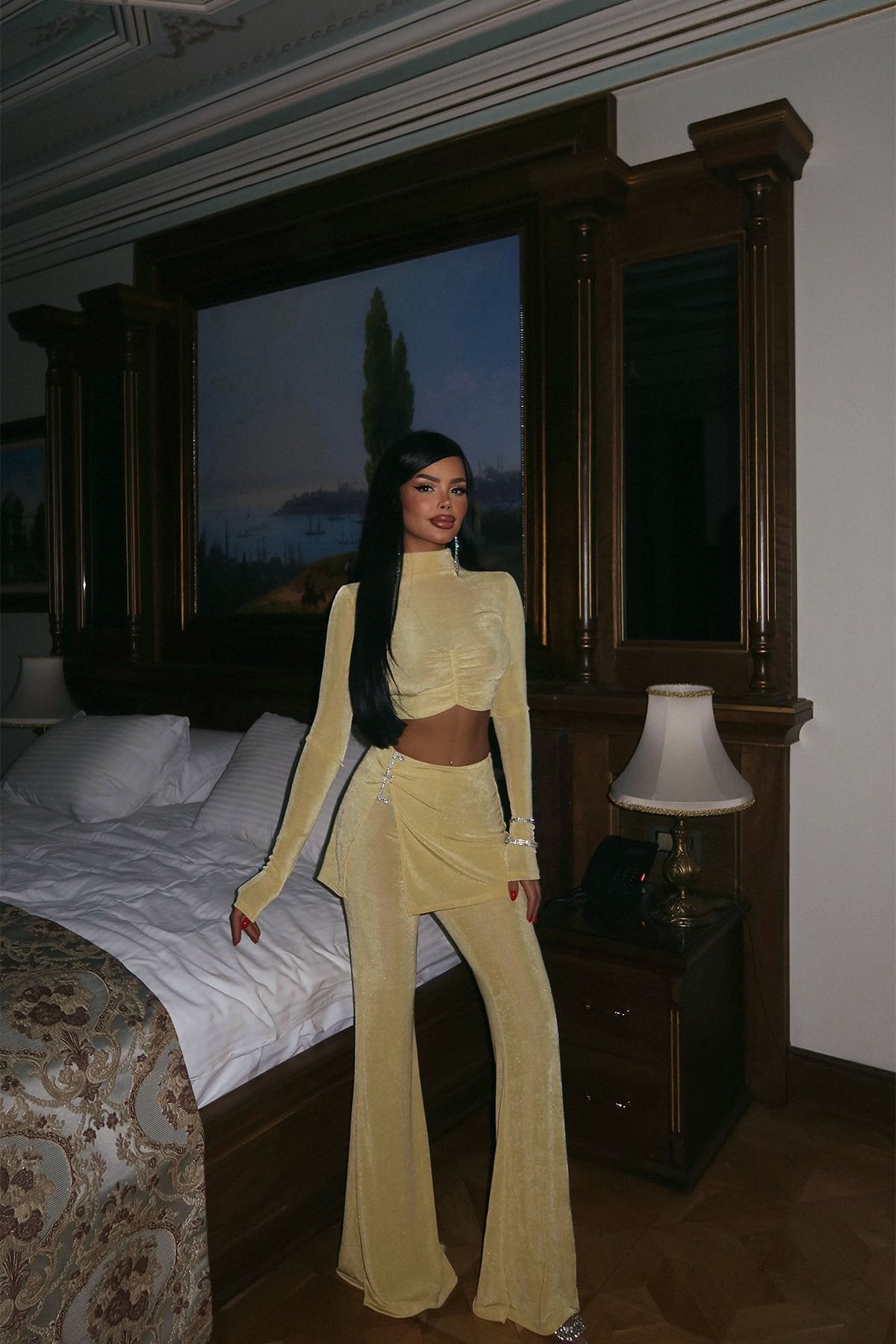 Yellow Slit Detail Trouser Suit ATE-1980