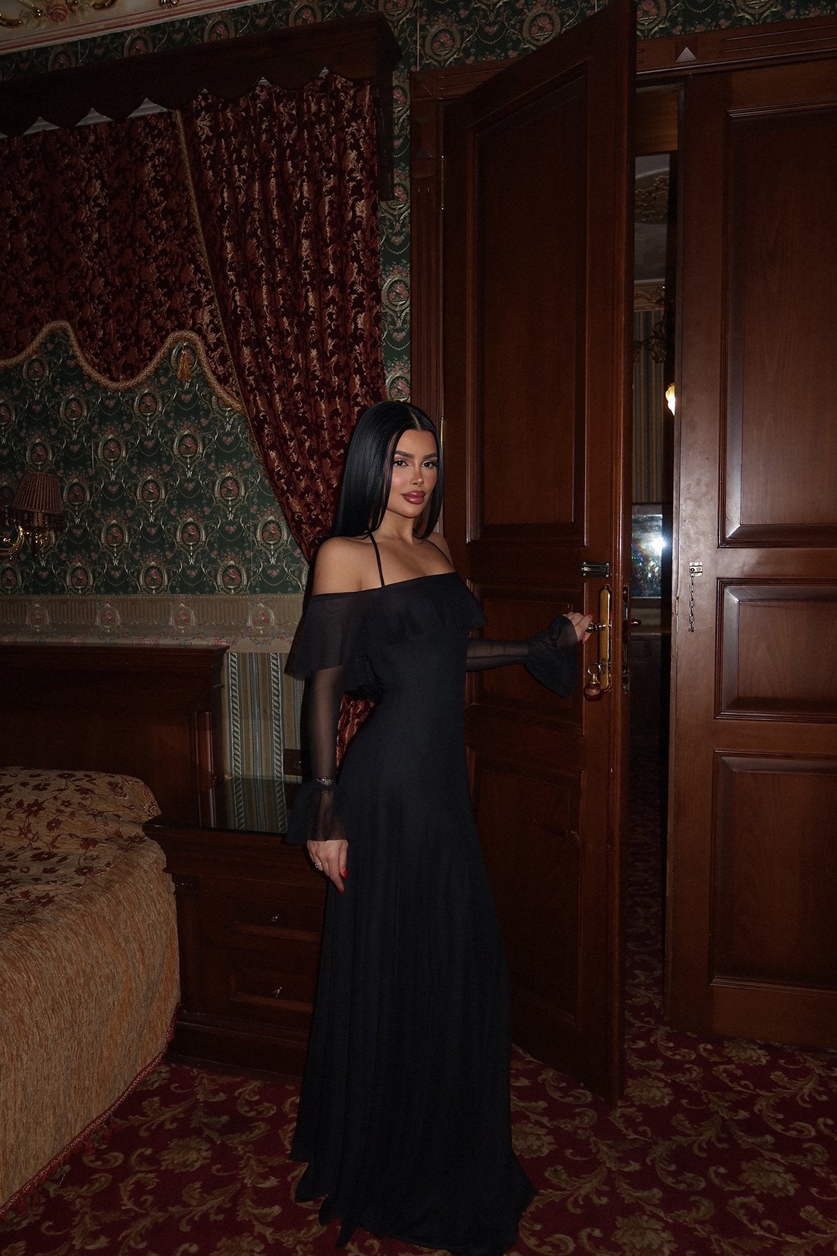 Black Raelle Long Tulle Dress ATE-1378