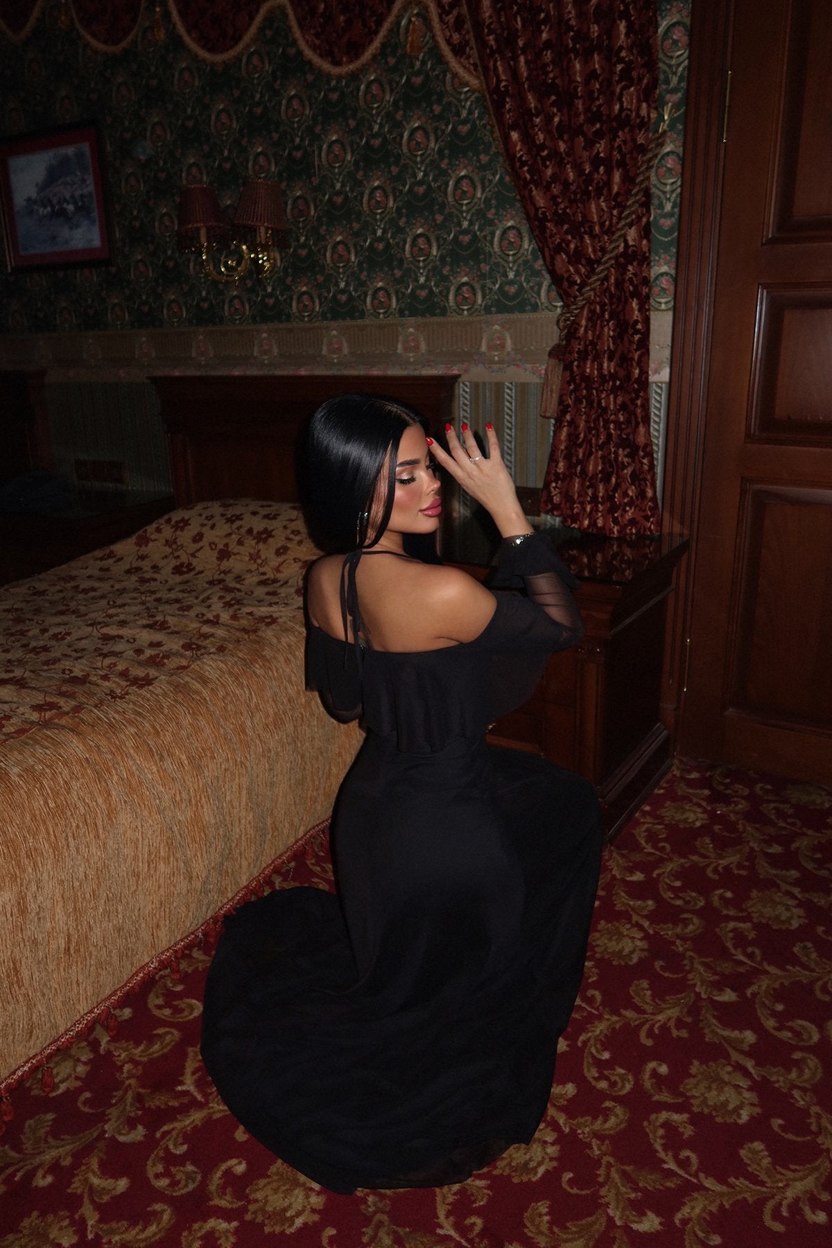 Black Raelle Long Tulle Dress ATE-1378